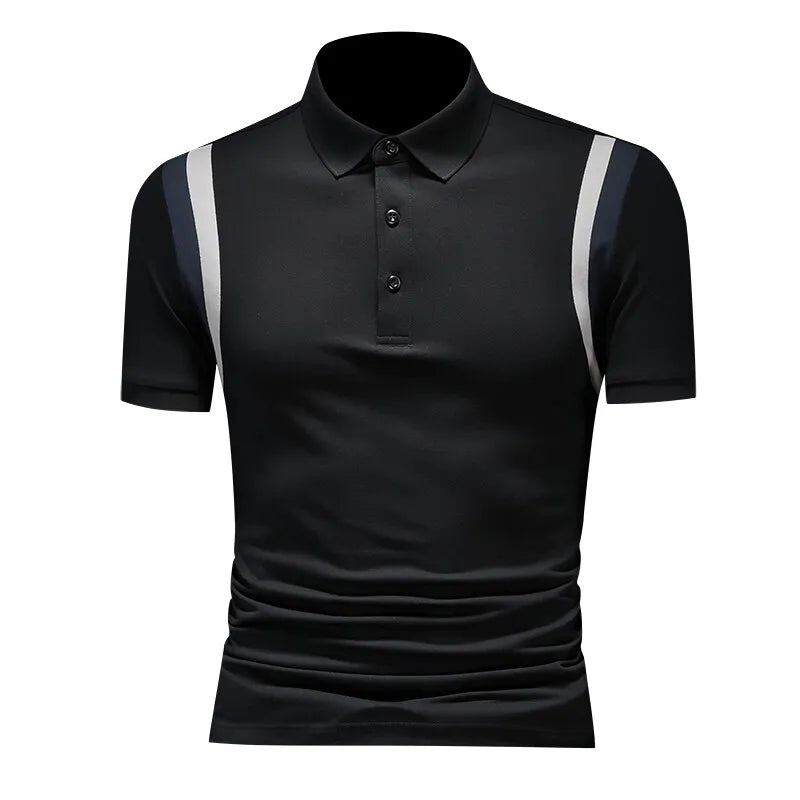 2025 verão nova emenda cor manga curta polos camisa de alta qualidade dos homens seda gelo fino ajuste casual camiseta roupas masculinas 4xl