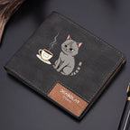 Carteira masculina casual vintage de couro PU com estampa de desenho animado, vários slots para cartões, suporte para estudantes, moda jovem personalizada