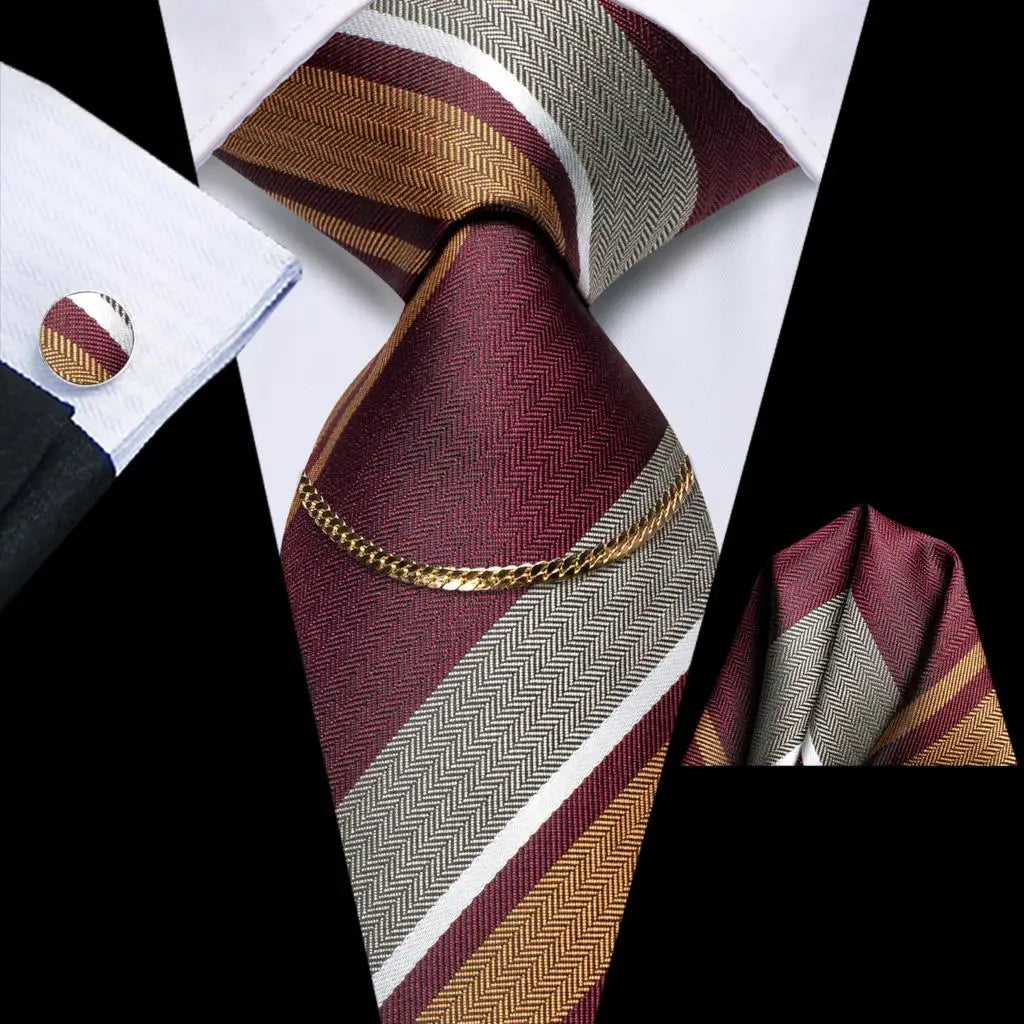 Hi-Tie-Gravatas de seda xadrez de luxo masculinas, conjunto de abotoaduras, design preto, presente de casamento, corrente de gravata moda
