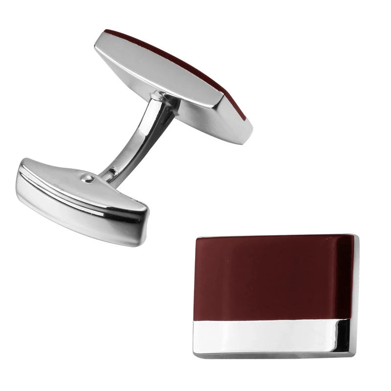 Camisa francesa Abotoaduras Material De Cobre, Abotoaduras Rectangulares Vinho Vermelho Esmalte, Acessórios de Moda, Atacado