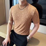 Dot print camisetas masculinas verão meia alta pescoço cor sólida fino ajuste casual versátil respirável t camisa pulôver roupas masculinas