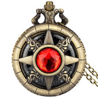 Exquisite Emerald-Green Stone Bronze Case Quartz Pocket Watch, Simples Dial Branco Cadeia Relógio, Colar Pingente para Homens e Mulheres