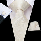 Hi-tie floral champanhe marfim masculino elegante gravata lenço abotoaduras para smoking moda clássico seda gravata de luxo para homem