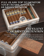 Caixa de charutos Humidor, com guilhotina cortadora, corte V, perfurador e suporte, caixa de charutos com tampo de vidro, forro de madeira de cedro, higrômetro umidificador