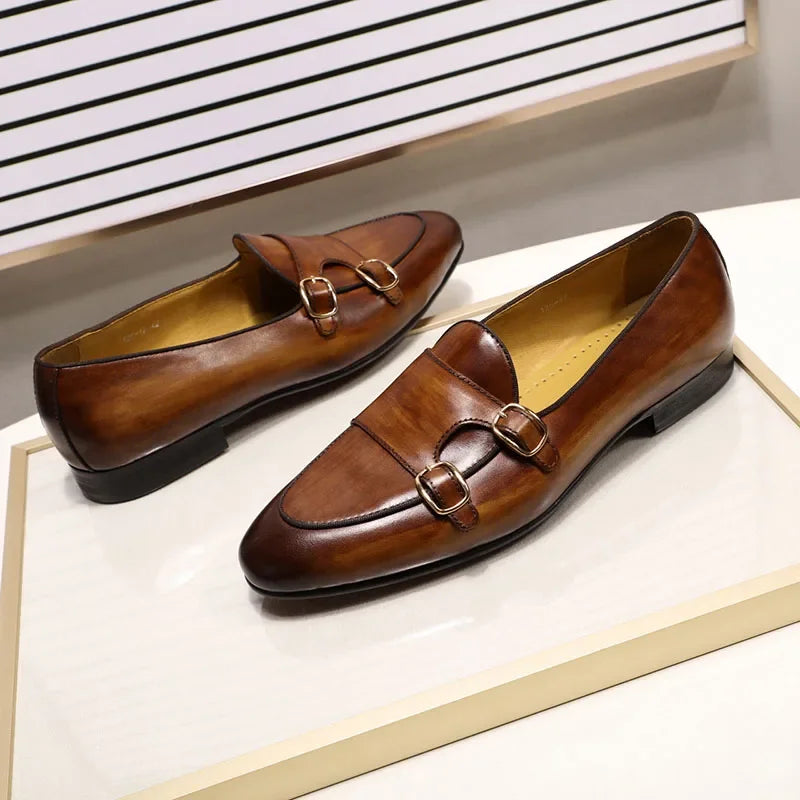 Felix chu mocassins masculinos de couro genuíno feitos à mão com alça de monge sapatos casuais para festa de casamento calçados de verão e outono