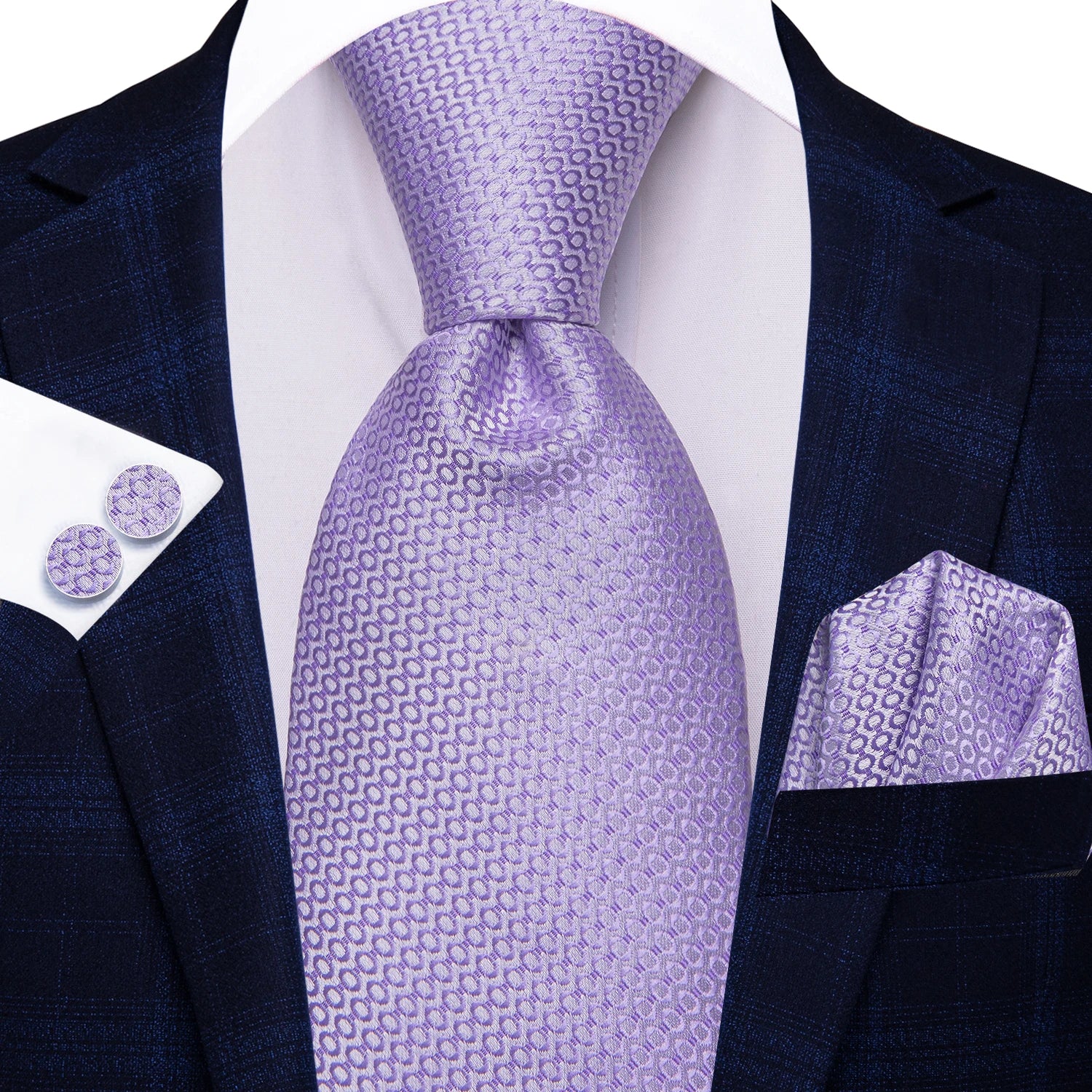 Hi-tie masculino elegante gravata lenço abotoaduras 3 pçs conjunto xadrez azul claro para smoking moda clássico seda luxo gravata para homem