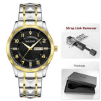 Megir relógio masculino de quartzo com pulseira de aço inoxidável, relógio de pulso estilo simples e data do dia, calendário, caixa de liga