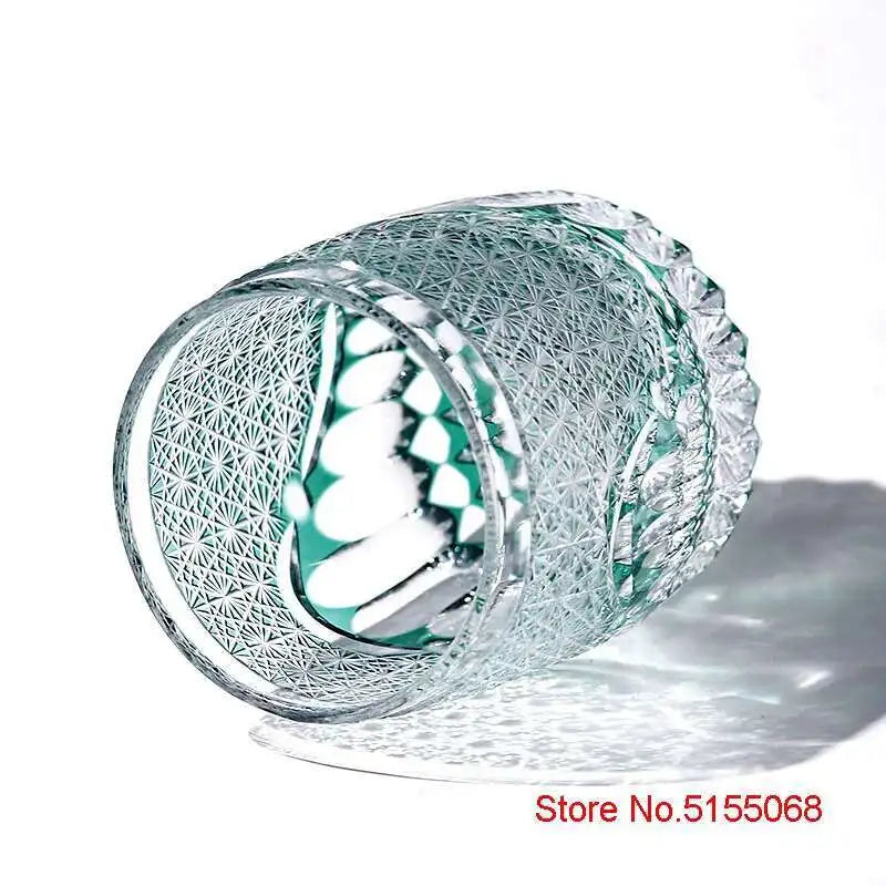 Japonês superior edo kiriko mão escultura cristal uísque vidro verde crisântemo onda do mar brandy licor snifter copo de vinho drinkware