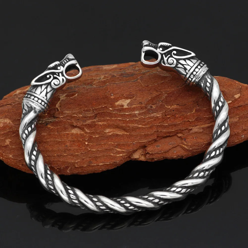 Vintage goth dragão cabeça aberta pulseira viking pulseira para homens mulheres pulseira manguito pulseiras casal jóias novos presentes de aniversário