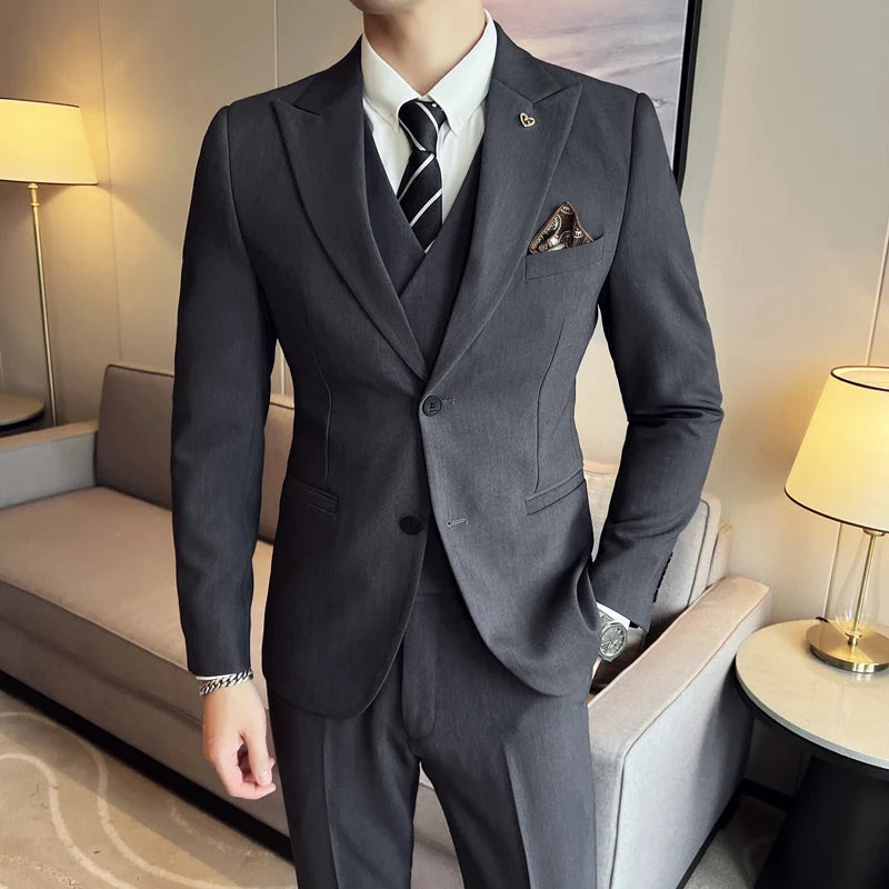 (Blazer + colete + calças) 2025 design mais recente colete duplo breasted terno masculino de alta qualidade negócios simples casual casamento smoking