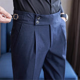 Neapolitan masculino cintura alta botão terno calça 2025 nova alta qualidade formal negócios escritório social casamento fino ajuste calças 38-28