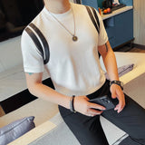 2025 moda emendado camisetas de couro verão novo em torno do pescoço manga curta magro casual t camisa masculina coreano roupas de luxo 4xl-m