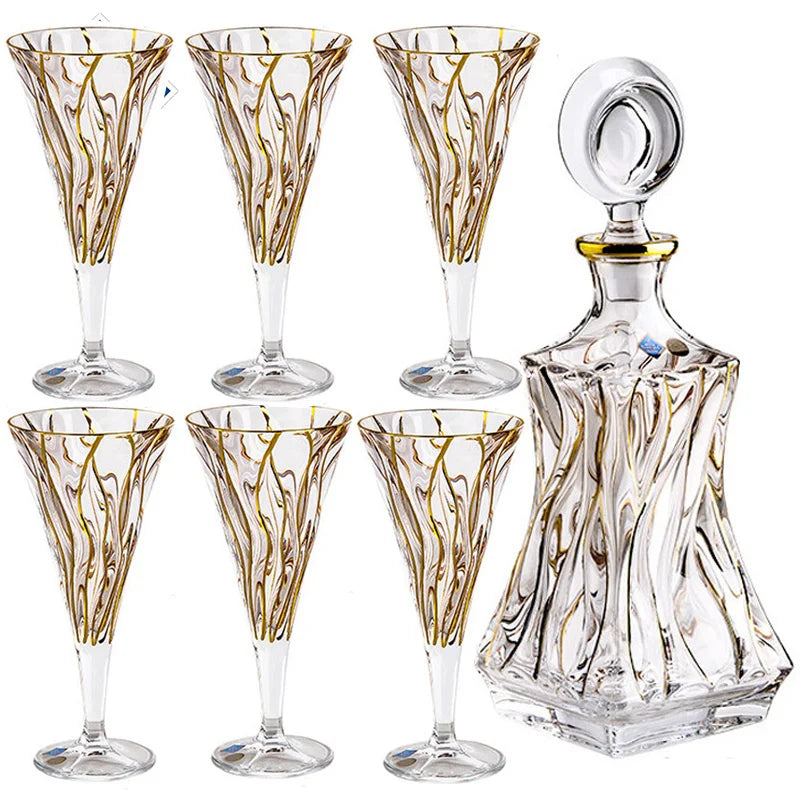 Conjunto De Vidro De Vinho Tinto Alto De Cristal, cristal Alto, uísque De Ouro