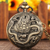 Bronze Vintage Ancient Dragon Design Quartz Pocket Watch Steampunk Analógico FOB Pocket Chain Presente Homens Mulheres Colar Pingente Relógio