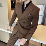 (Blazer + calças) moda duplo breasted design fino terno masculino estilo italiano luxo casamento festa social smoking 2 peça conjunto