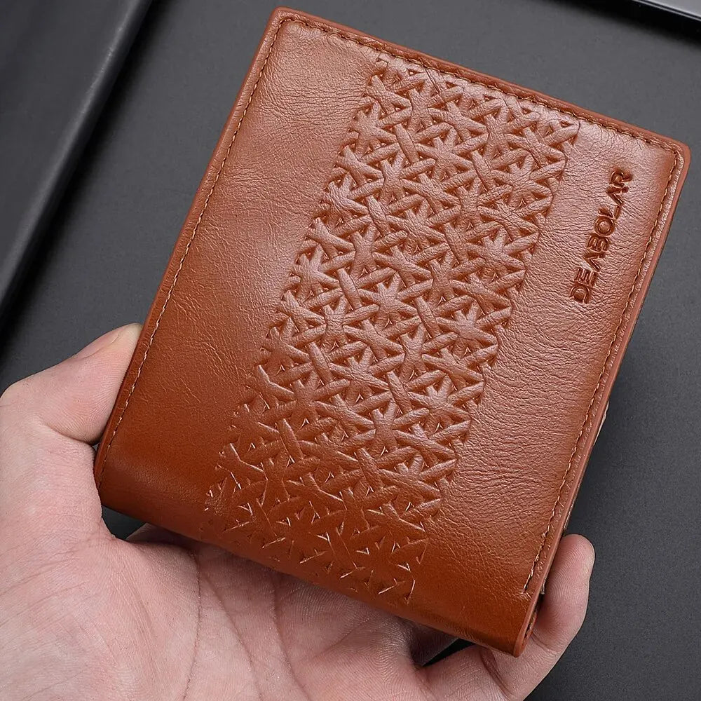 Carteira masculina em relevo couro macio PU couro multi cartão de crédito titular com carteira de moedas curta masculina