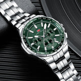 MINI FOCUS Moda Casual Relógio de Quartzo para Homens Relógio de Pulso Multifuncional com Mãos Luminosas Banda de Aço Cronógrafo Calendário Data