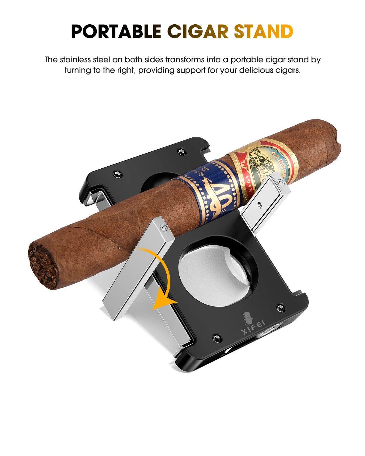 Xifei cortador de charuto v-cut guilhotina, 4 em 1 corte reto v cortador com charuto perfurador titular lâmina de aço inoxidável ergonômico