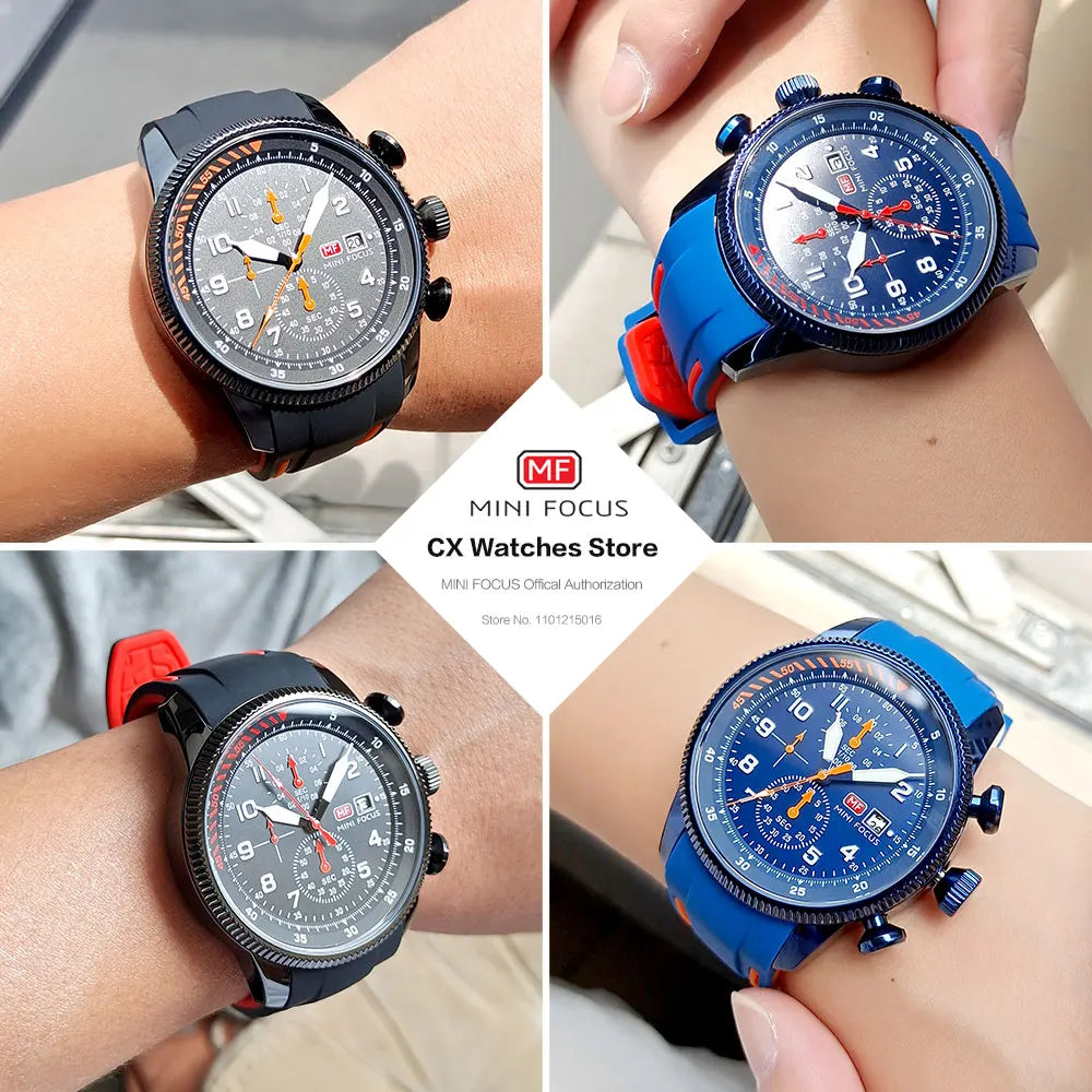 Mini foco esporte relógio de quartzo para homens moda à prova dwaterproof água cronógrafo relógio de pulso com pulseira de silicone azul data automática luminosa 0379