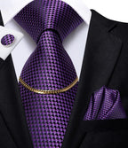 Hi-Tie-Gravatas de seda xadrez de luxo masculinas, conjunto de abotoaduras, design preto, presente de casamento, corrente de gravata moda