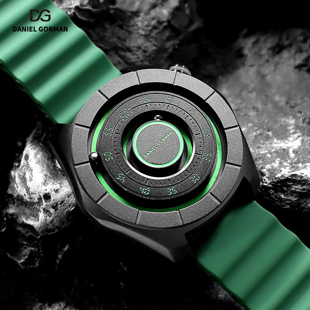 DANIEL GORMAN Relógio Esportivo para Homens Moda Verde Pulseira de Silicone Relógio de Pulso Luminoso À Prova D 'Água com Contas Magnéticas Mãos DG0788