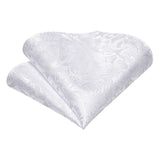 Hi-tie paisley branco texturizado gravata masculina elegante e elegante gravatas masculinas abotoaduras bolso quadrado banquete casamento