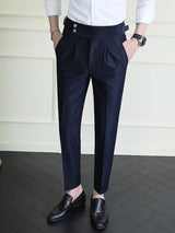 Alta qualidade estilo italiano calças de terno de cintura alta moda napolitan masculino fino ajuste escritório de negócios calças de casamento social