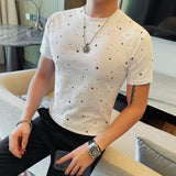 Verão masculino manga curta t camisas moda coreana estrela polvilhada fino ajuste gola redonda casual camiseta versátil roupas masculinas 4xl