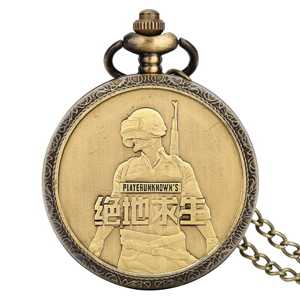 Vintage bronze chinês retro tai chi fofoca banish mau sorte relógio de bolso de quartzo colar pingente melhor amigo amizade jóias