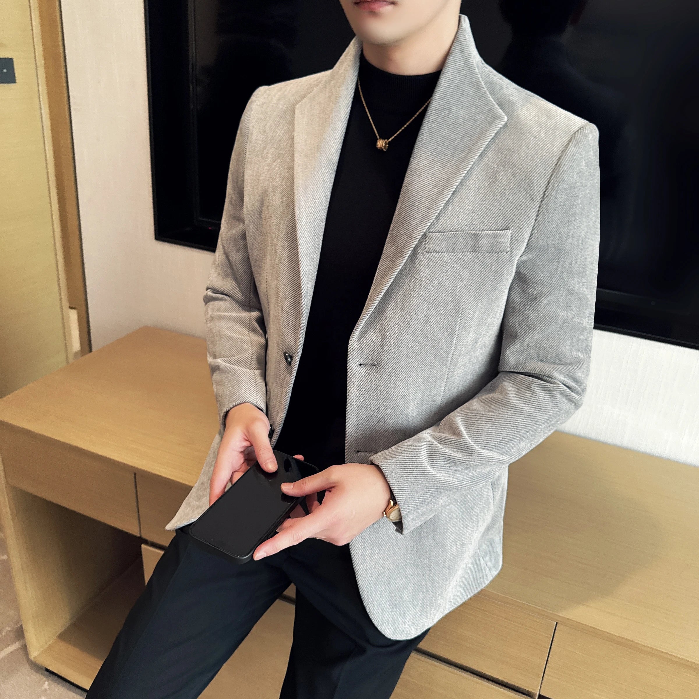 Novo estilo chinês gola moda casual terno jaqueta outono inverno novo fino ajuste negócios formal festa de formatura social smoking