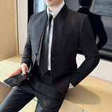 Waffle novo chinês gola alta terno casacos masculino fino ajuste negócios casual moda ternos jaqueta formal social baile de formatura festa smoking
