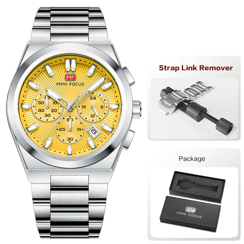 Mini foco moda masculina militar esporte relógio pulseira de aço inoxidável luminoso resistente à água relógio de pulso de quartzo com calendário1614