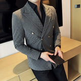 6 cores de luxo duplo breasted blazers casacos 2024 nova moda xadrez negócios fino ajuste social formal terno jaqueta 5xl-m