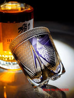 Pavão tela aberta edo kiriko corte manual roxo cristal vidro vinho snifter brandy tumbler rock copos de uísque copo produtos vidreiros