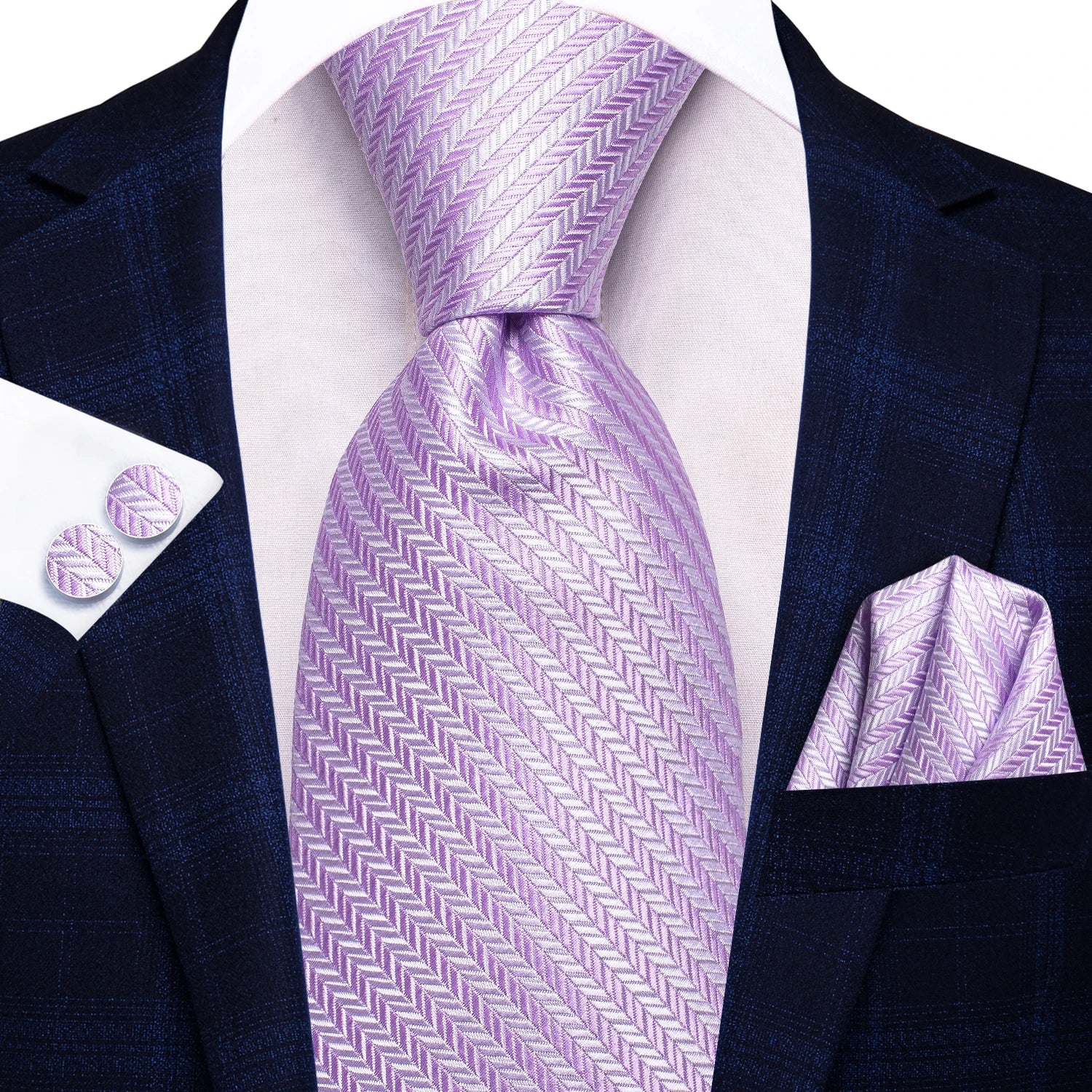 Conjunto clássico de gravata de seda masculino, gravata, listrada azul bordô, lenço elegante, abotoaduras, moda luxo, 3 peças