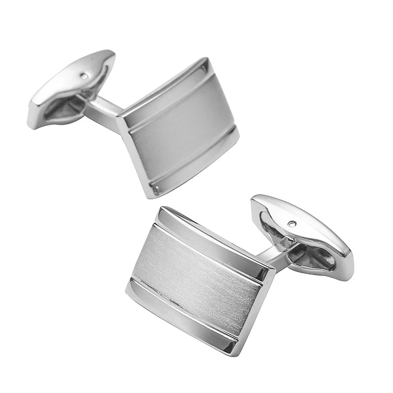 Abotoaduras escovadas retangulares para homens, material de cobre, camisas francesas, roupas elegantes, acessórios do casamento, atacado