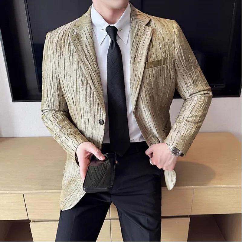Nova moda de seda catiônica blazers casuais estilo coreano fino terno casacos homens moda negócios fino ajuste vestido de casamento social jaqueta