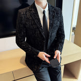 Alta qualidade de pelúcia jacquard moda terno jaqueta versão coreana fino ajuste negócios retro casual terno de casamento social blazer 5xl-m