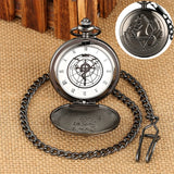 Vintage preto fullmetal alchemist relógio de bolso quartzo steampunk popular edward elric colar corrente fãs cosplay anime relógios