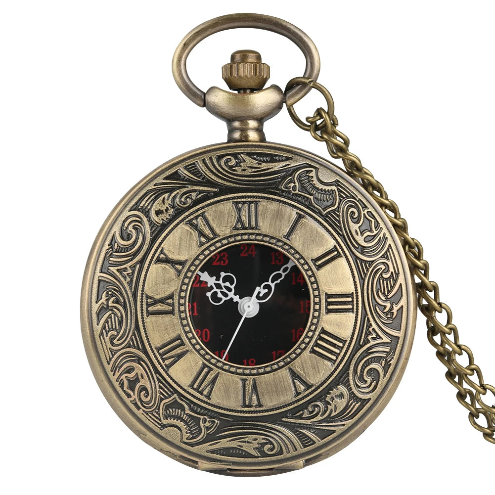 Preto numerais romanos relógio de bolso de quartzo masculino feminino preto oco caso steampunk vintage pingente colar melhores presentes para homens