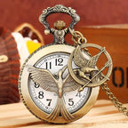 Oco grande pássaro relógio de bolso de quartzo bronze pássaros colar animal cosplay pingente corrente souverirn corrente com pássaro acessório