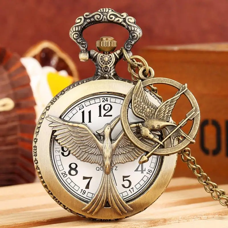 Oco grande pássaro relógio de bolso de quartzo bronze pássaros colar animal cosplay pingente corrente souverirn corrente com pássaro acessório
