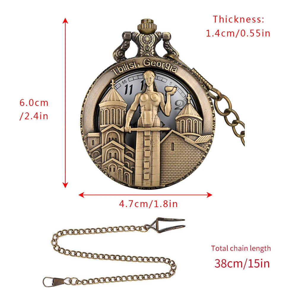 Tbilisi-Quartzo Oco Design Relógio De Bolso, Colar De Bronze, Pingente Fob Relógio, 80cm, 38cm Gancho Corrente, Relógio Retro