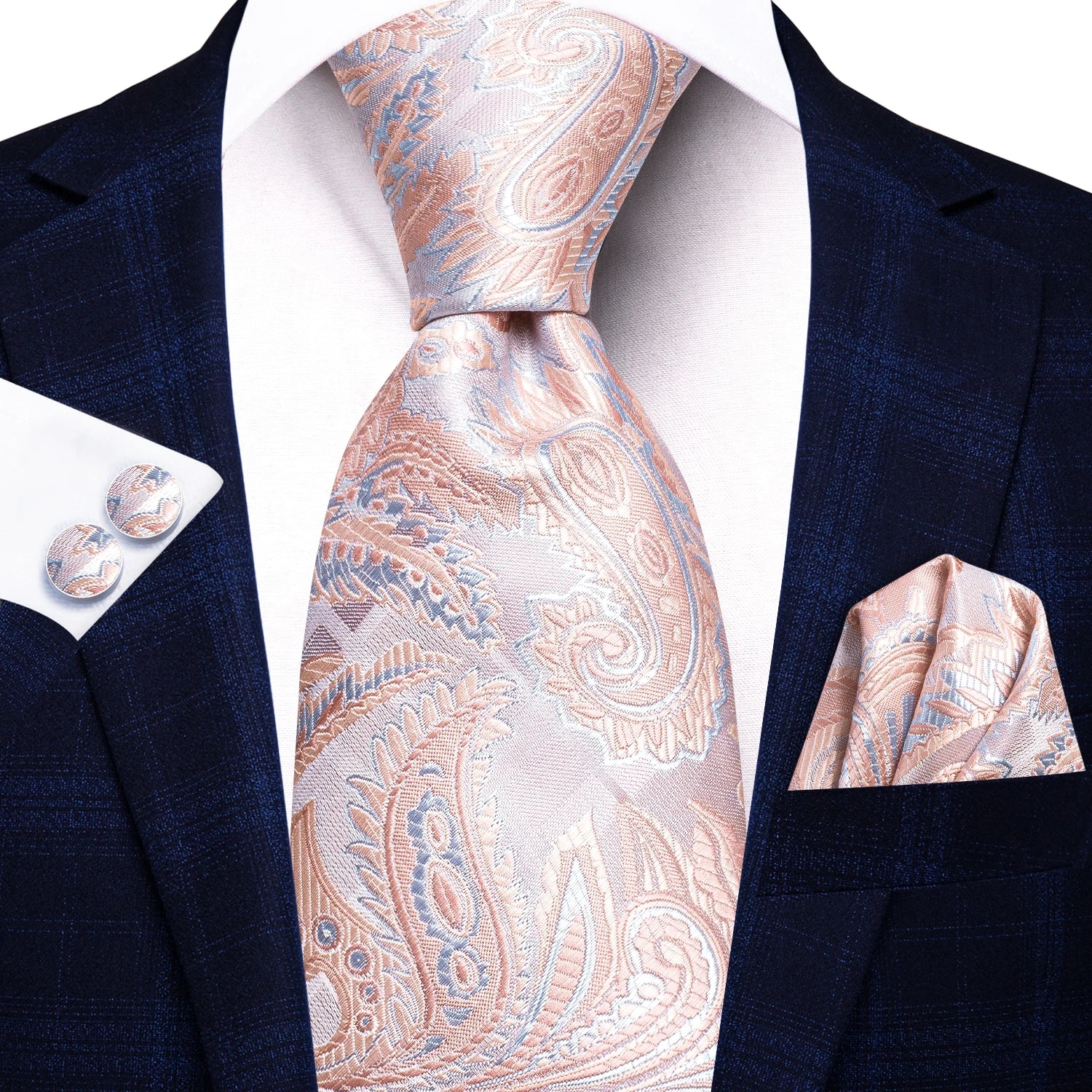 Conjunto clássico de gravata de seda masculino, gravata, floral, rosa, roxo, azul, elegante, lenço, abotoaduras, moda luxuosa, 3 peças