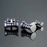 Abotoaduras de camisa francesa masculina, Material Cobre, Cilíndrico, Azul, Roxo, Martelo, Marca Fashion, Acessórios de Vestuário