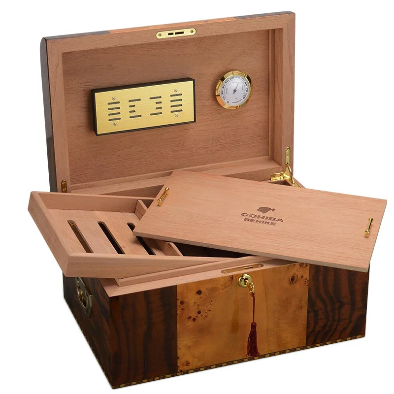 CIGARLOONG-Caixa De Exposição De Charuto De Madeira Com Alça, Umidificador, Umidificador, HH-9002