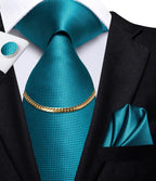 Hi-Tie-Gravatas de seda xadrez de luxo masculinas, conjunto de abotoaduras, design preto, presente de casamento, corrente de gravata moda