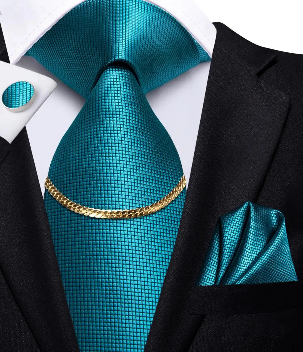 Hi-Tie-Gravatas de seda xadrez de luxo masculinas, conjunto de abotoaduras, design preto, presente de casamento, corrente de gravata moda