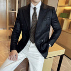 Homens de alta qualidade duplo breasted blazer camurça sarja dourada fino ajuste negócios social formal terno jaqueta tailcoats roupas masculinas