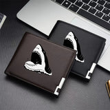 Carteira curta dobrável com estampa de tubarão branco, porta cartão masculino, presente de aniversário para meninos